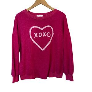 Pink XOXO Heart Womens Graphic Sweatshirt Round Neck Raw Hems Valentines Day